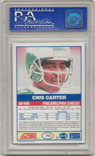 CRIS CARTER - 1989 Score "Rookie" - #72 - PSA 8 (NM-MT) - Eagles - Picture 2 of 2