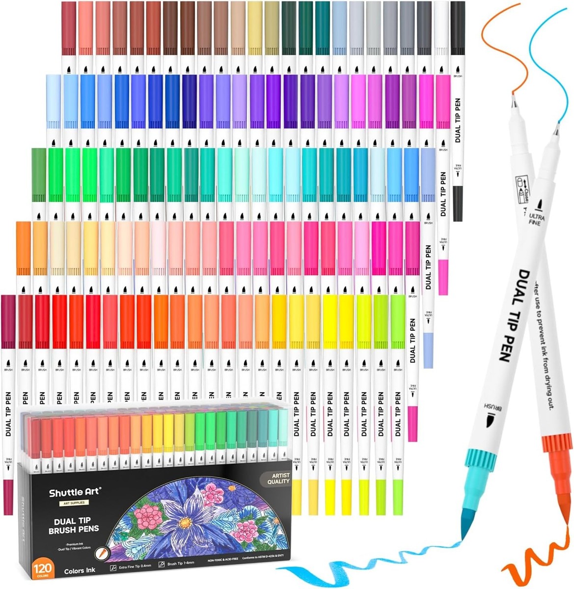 Shuttle Art Dual Tip Brush Pens Set, 120 Colours Ultra Fine and