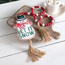 Dreaming Snowman Decorative Wood Beads Tassel Home Decorative Collectible