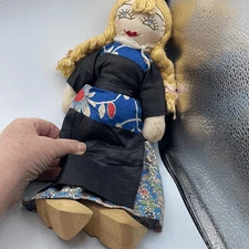 Primitive rag doll with wooden shoes. Description!