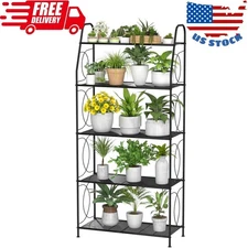 5 Tier Plant Stand Indoor Outdoor, Heavy Duty Plant Shelf, Metal Mesh Tall Plant