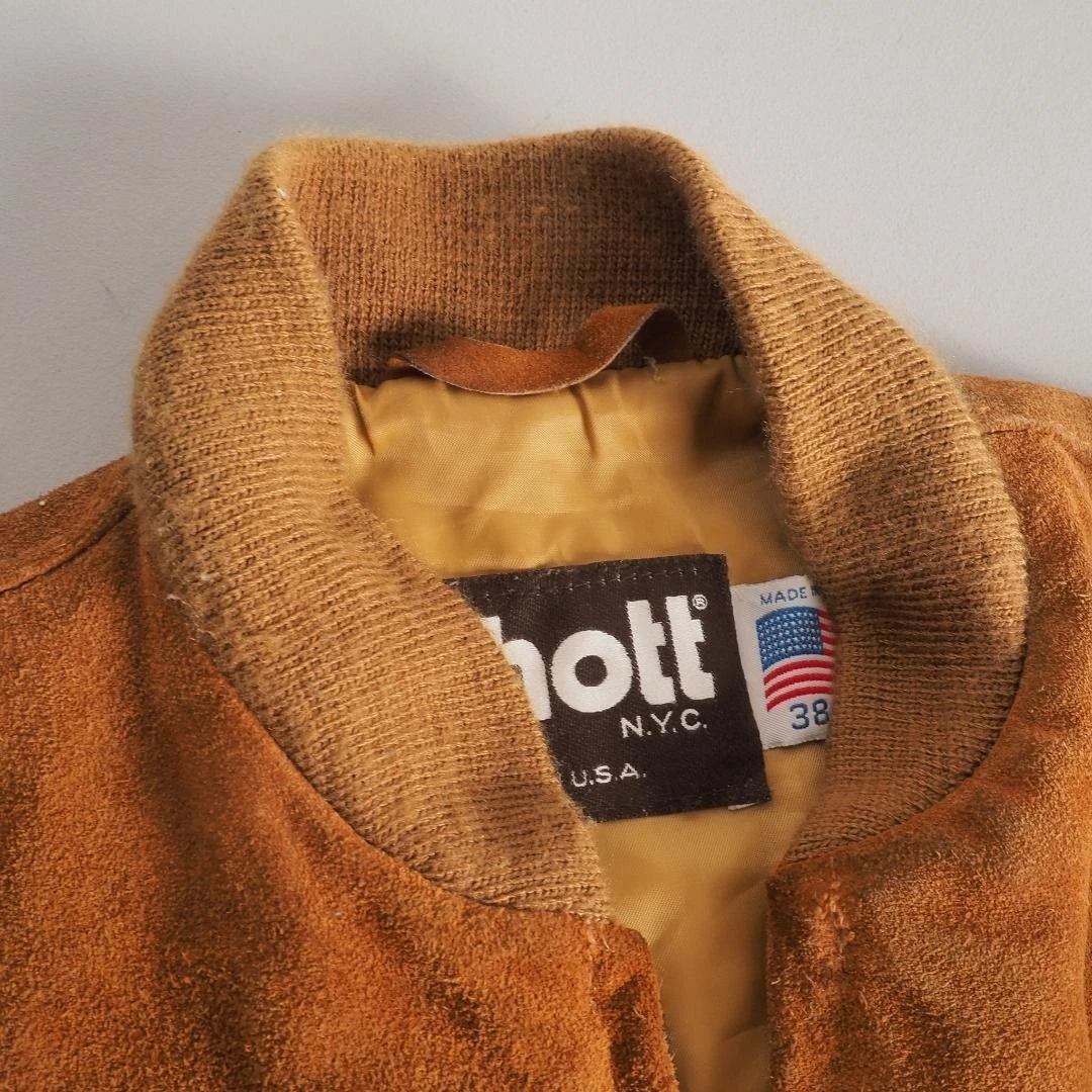 Chaqueta de cuero de gamuza Schott marrón talla 38 vintage JAPÓN