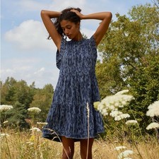By Anthropologie Jenee Tiered Tunic Dress Mini Length in Blue Motif Women’s XS