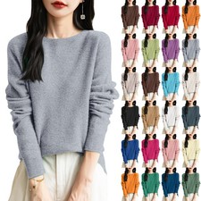 Womens Jumper Tops Knitted Sweater Ladies Long Sleeve Round Neck Warm Pullover