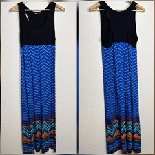 Carole Little Black Chevron Print Maxi Dress Racerback Tank Colorblock Size M