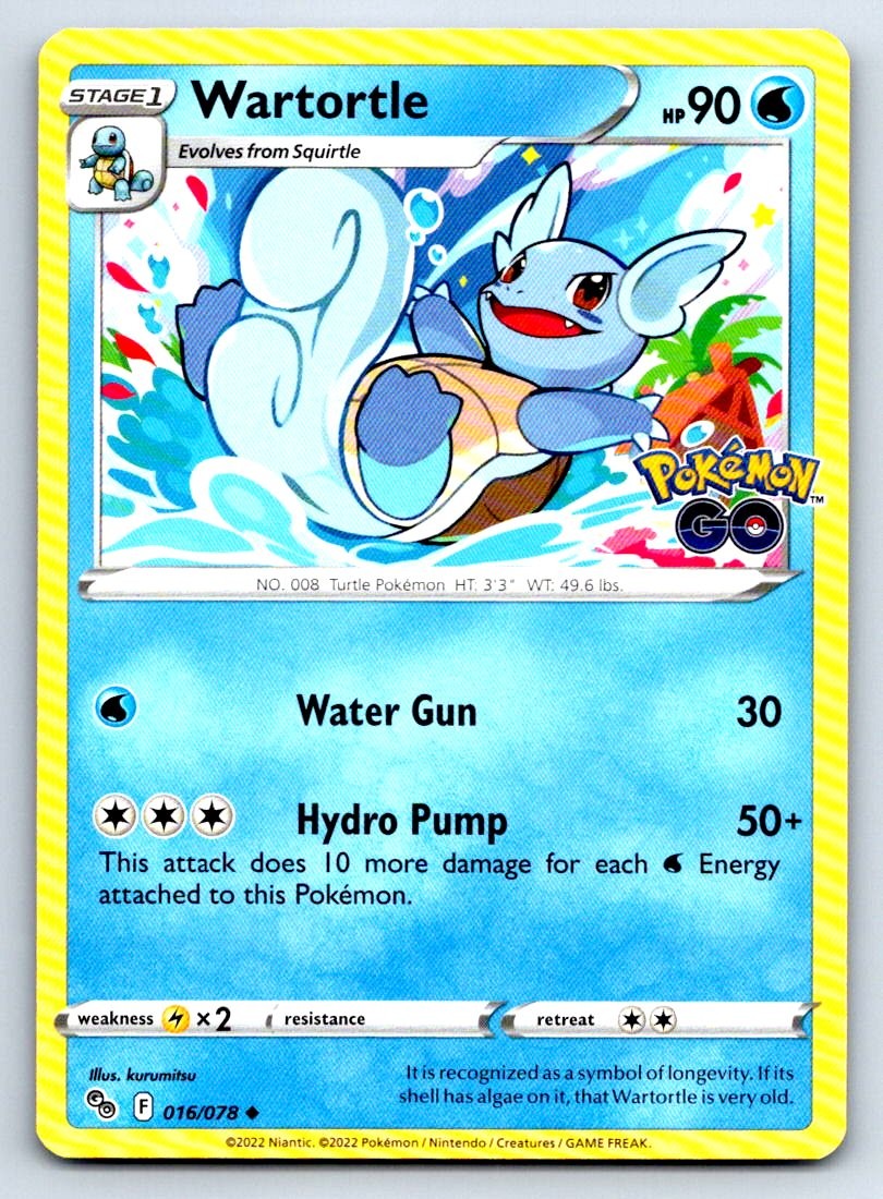 Pokemon Wartortle Pokemon GO PGO Regular 016/078 LP