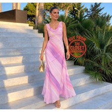 MANGO Ombre Satin Maxi Dress NWT Pink Purple Wedding Guest Bridesmaid Size 8
