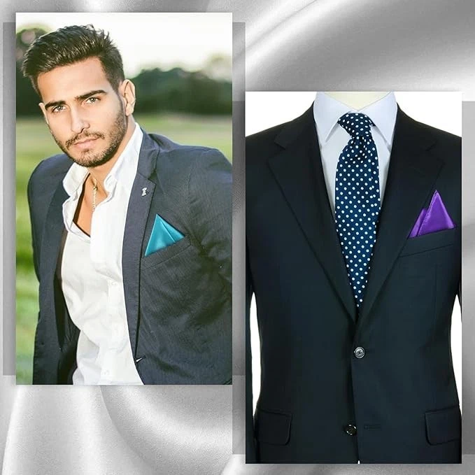 5 pañuelos cuadrados de bolsillo satinado para hombre, pañuelo liso de 10"x10" para blazers Foto 3 de 3