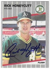 RICK HONEYCUTT 1989 FLEER AUTOGRAPHED SIGNED # 11 OAKLAND A'S