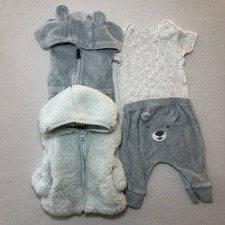 Carter  s Bundle 4 Piece Baby Boy Size 3M Bear Light Blue Outfits Snaps Zipper