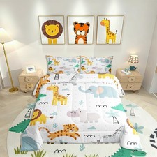 Cartoon Animal Bedding Set Soft for Boys Girls, Zoo Animal Comforter Set Twin...