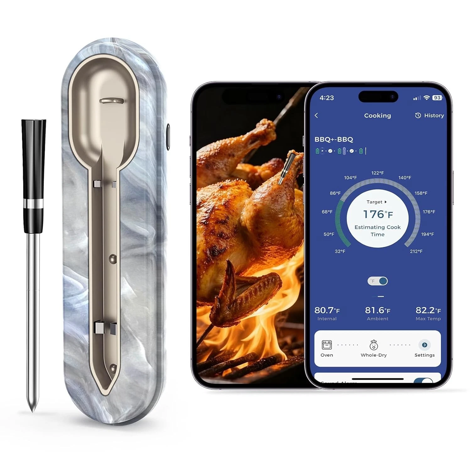 Aurasky Wireless Meat Thermometer with Smart App 500ft Remote Range, Dual Alarm