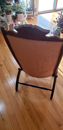 Vintage Antique Folding Wooden Chair Carved Floral Design upholstery red golden - Picture 3 of 12