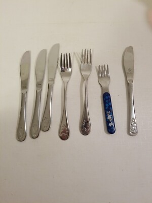 Stainless Steel Kids Silverware 7 pieces - Child and Toddler Safe Flatware  TCM