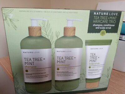 Nature Love Tea Tree + Mint Haarpflege Trio (Shampoo, Conditioner, Kopfhautpeeling)