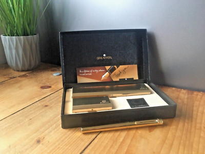 VINTAGE SHEAFFER TARGA 1020 IMPERIAL MESSING BOXED SET 14K GOLDFEDER FÜLLFEDERHALTER