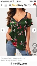 Cold Shoulder Floral Print Army Green Top