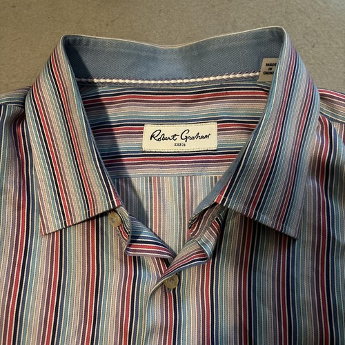 Robert Graham Shirt Knowledge Wisdom Truth Size 46/18 34/35 Stripes Multicolor - Picture 3 of 10