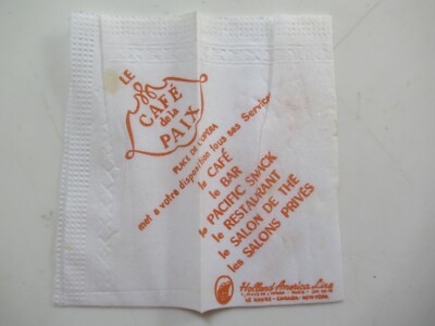 1940s Holland America Line Napkin from Cruise Ship - Le Cafe de la Paix