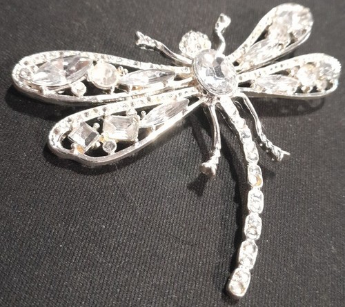 VTG Artsy Dragonfly Large Dress Coat 3.5" Brooches Crystal Rhinestone Blue Beads - Picture 5 of 10
