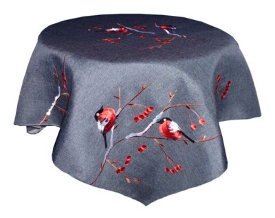 The Alpine Chalet Rolande Du Dreuilh Embroidered Red Snow Birds Tablecloth 33x33