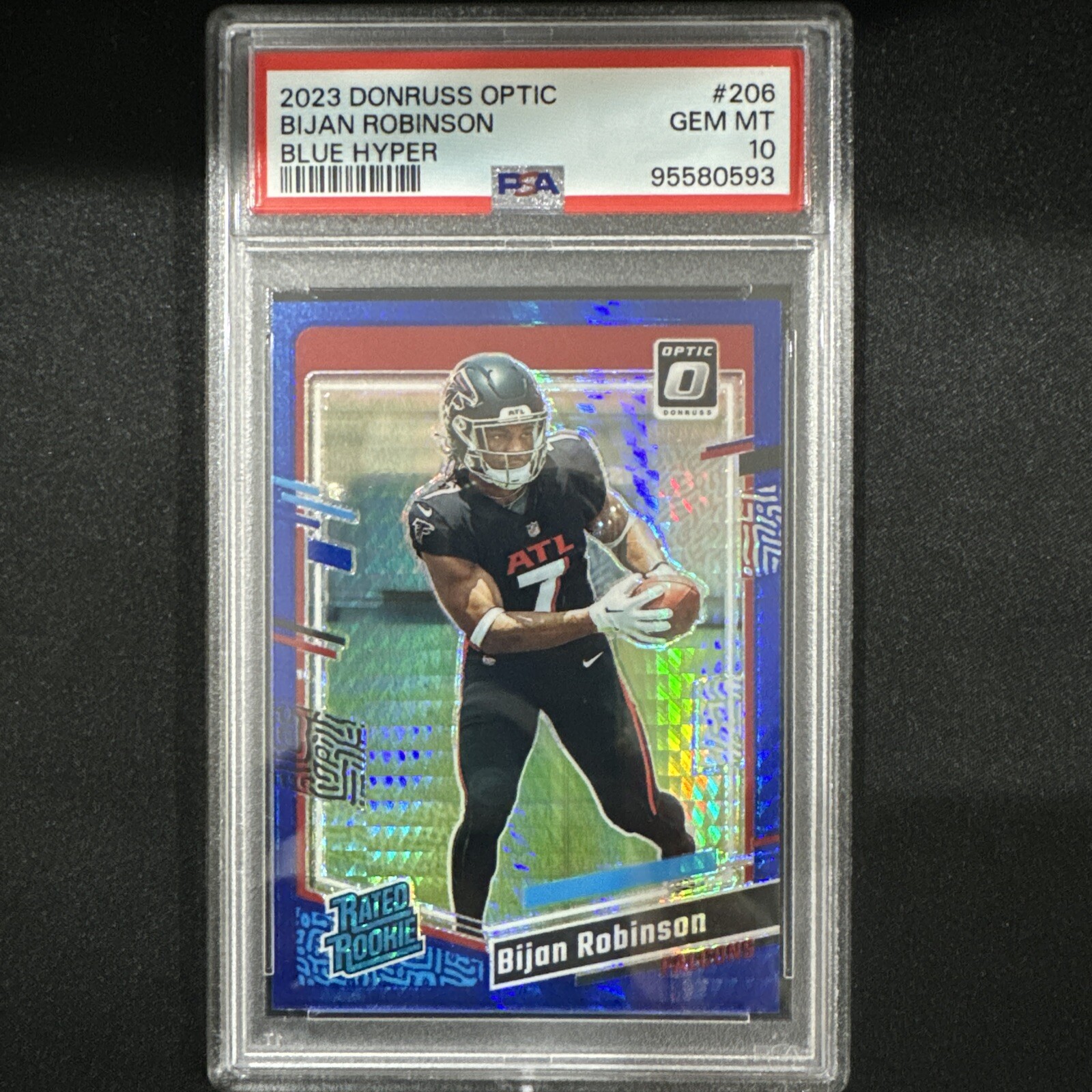 2023 Panini Optic - Rated Rookie Blue Hyper #206 Bijan Robinson (RC) PSA 10