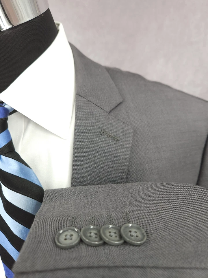 Express Blazer Mens 44L Gray Extra Slim Wool Blend Sports Coat Jacket 2 Buttons - Image 4 of 4