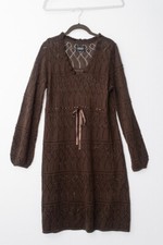 Adrianna Papell Brown crochet wool blend longsleeve dress Medium