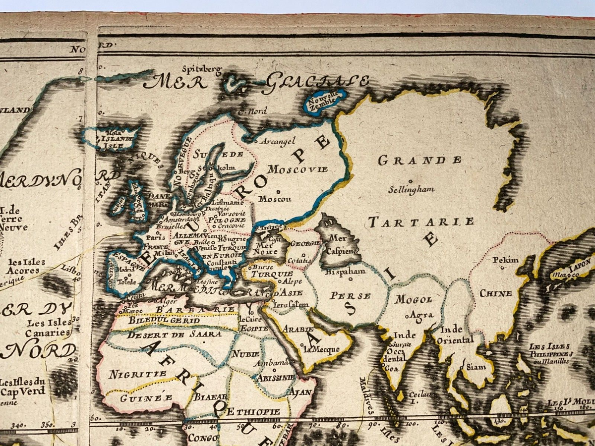 WORLD MAP MERCATOR'S PROJECTION 1714 NICOLAS DE FER ANTIQUE MAP