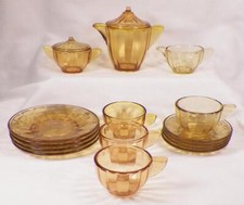 Akro Agate Interior Panel Children's Dishes American Maid Transparent Topaz 17Pc
