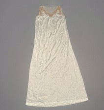 JC Penny Cream Nightgown Pink Rose Lace Detailing Nylon White