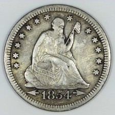 1854 O Arrows Seated Liberty Quarter 25c US 90% Silver Coin XF/AU Z419