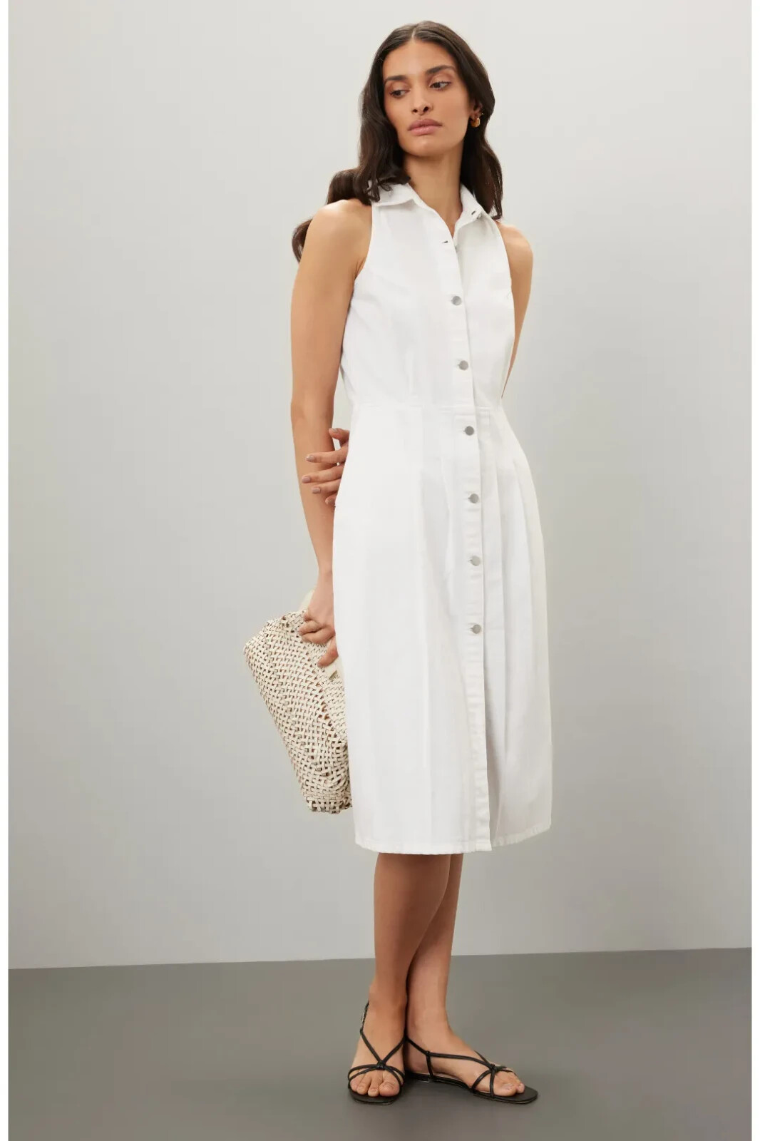 DL1961 Women's Daphne Denim Midi Dress color White size L NEW