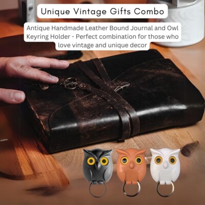 Antique Handmade Leather Men And Women Diary & Owl Keying Holder Pack(Bulk3Sets)