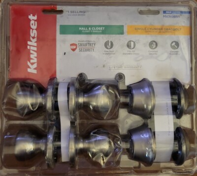 Kwikset Satin Nickel Hall/Closet 2 Door Knob set Deadbolt Smartkey Microban New