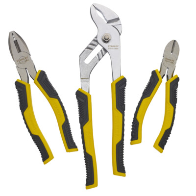 Stanley Set Control-Grip 3-tlg. Seitenschneider Kombizange Wasserpumpenzange 