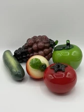 Vintage Hand-Blown Art Glass Murano Style Fruits and Vegetables - 5 Pieces
