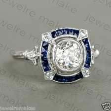 Vintage Art Deco 1.50ct White Cushion Daimond Wedding Engagement 925 Silver Ring
