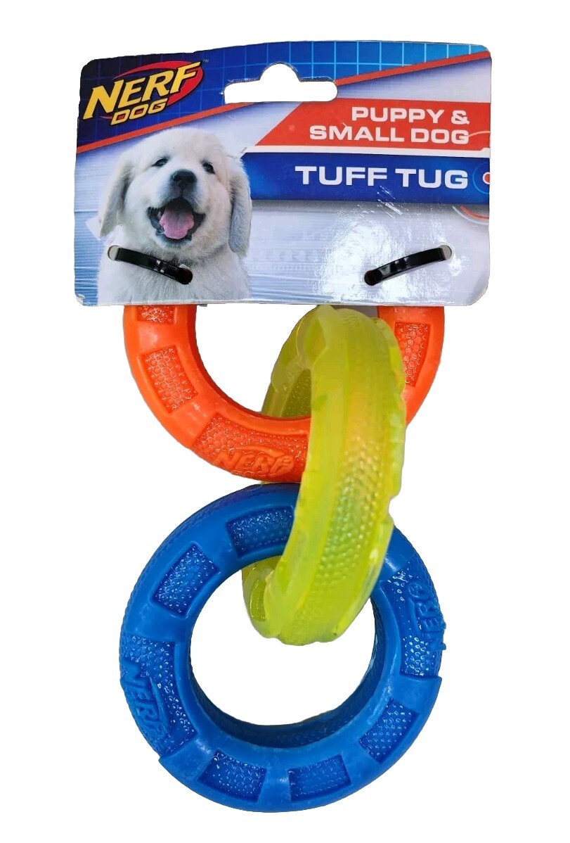 Nerf Puppy Small Dog Tuff Tug Ring Toy, Blue/Green/Orange 4265
