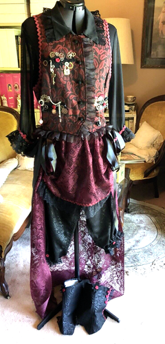 Steampunk Victorian Cosplay Pantaloons Spats Lace Upcycled Vest 5pc Costume S/M