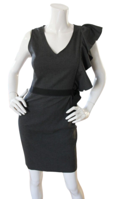 Sandro Dress Womens 2 Sheath Sleeveless V-Neck Asymmetric Ruffle Charcoal  Gray | eBay