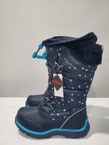 Stivali da neve invernali nuovi Lands End ragazza blu navy stella pelliccia sintetica fiocco di neve taglia 3 - Foto 3 di 9
