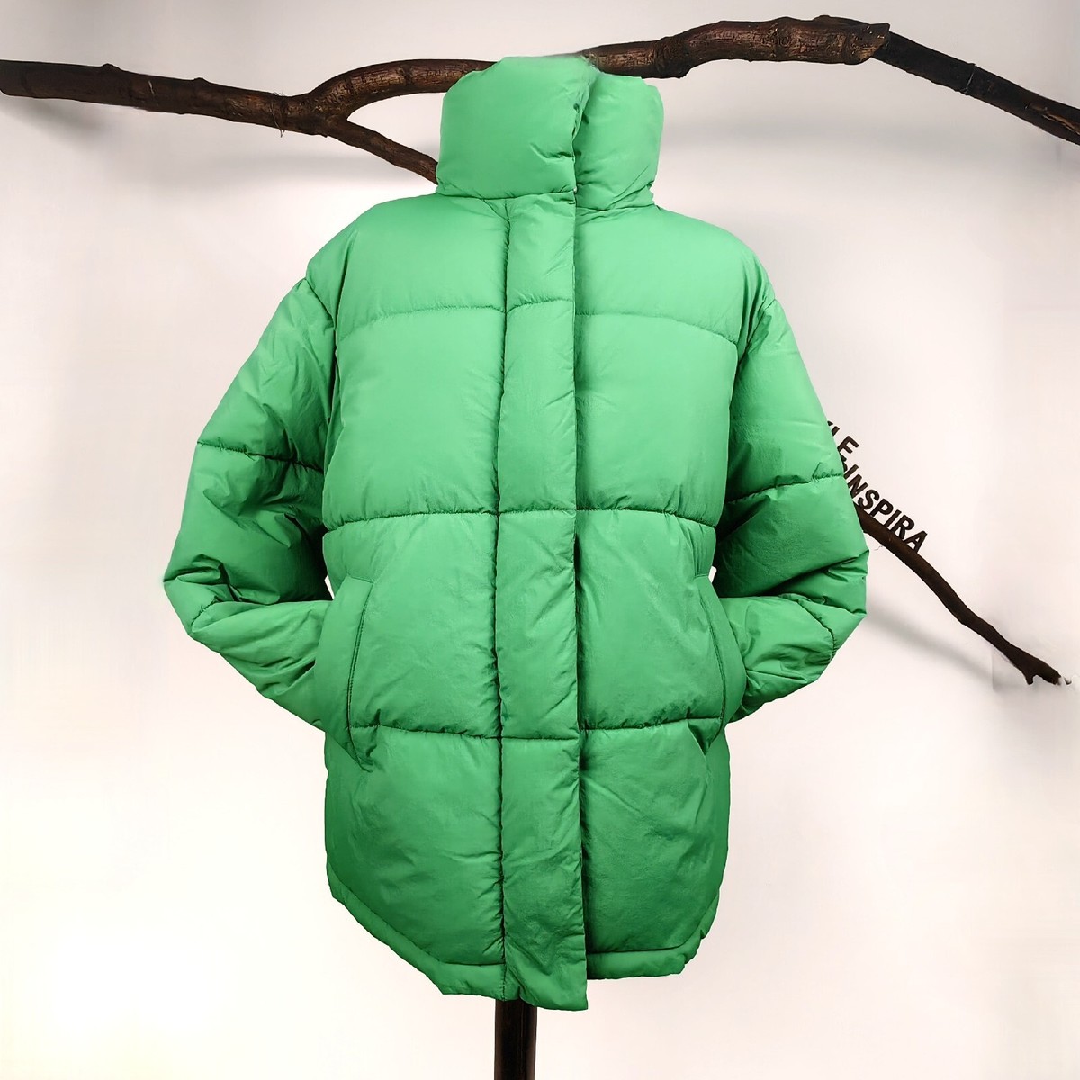 ZARA 💚 JACKE PUFFER STEPPJACKE WIND- WASSERABWEISEND GRÜN M