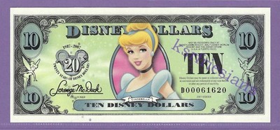 2007 D $10 PRINCESS CINDERELLA WALT DISNEY WORLD DISNEY DOLLAR SN D00061620