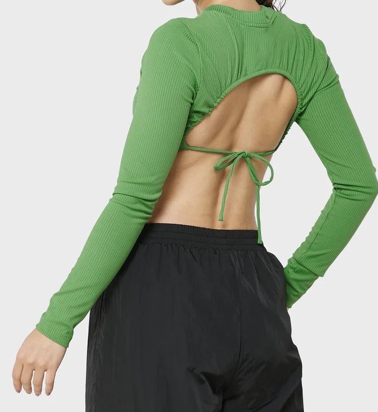 Tommy Hilfiger Jeans  Women’s Crop Top Ribbed Long Sleeve Size L RRP 90 Green image 3