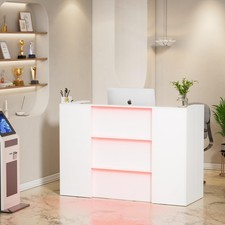 63 Inches Reception Table, Front Desk with RGB LED Lights, Modern Reception Desk