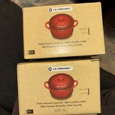 Le Creuset 8oz  Mini Round Casserole Petite Cerise Red Cocotte Stoneware NIB