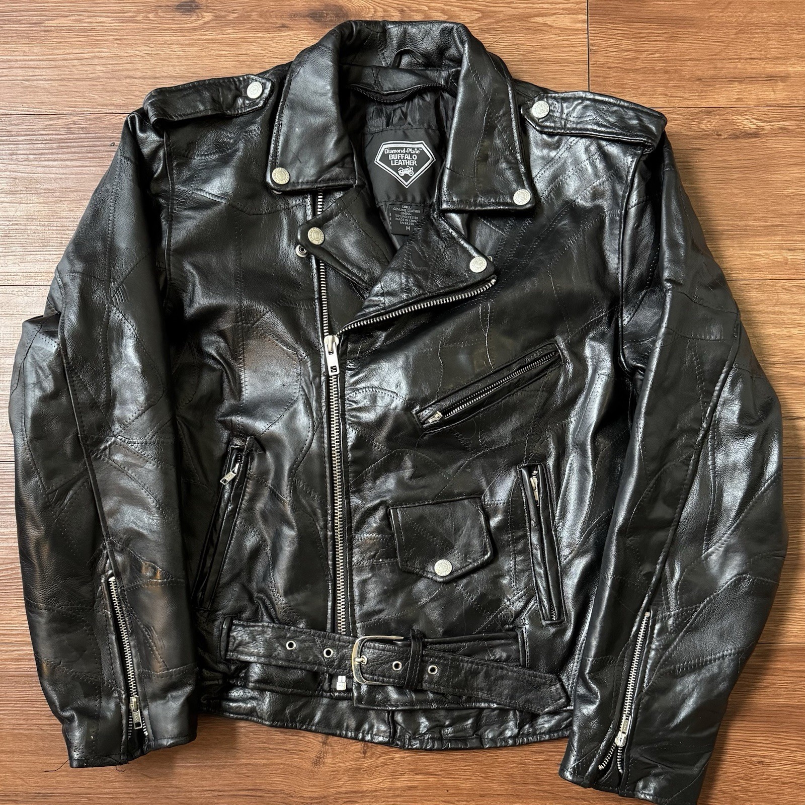 Vintage Patch Work Buffalo Leather Jacket Medium … - image 1