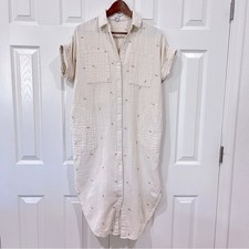 Madewell Embroidered Lightspun Lakeline Shirtdress Sandstone Size Small