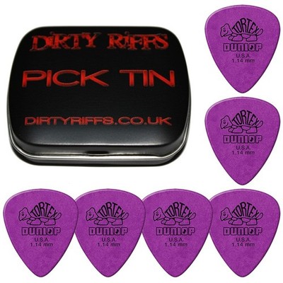 6 x Dunlop Tortex Standard 1,14 mm Gitarren-Plektren/Gitarrenplektren in einer Plektrum-Dose